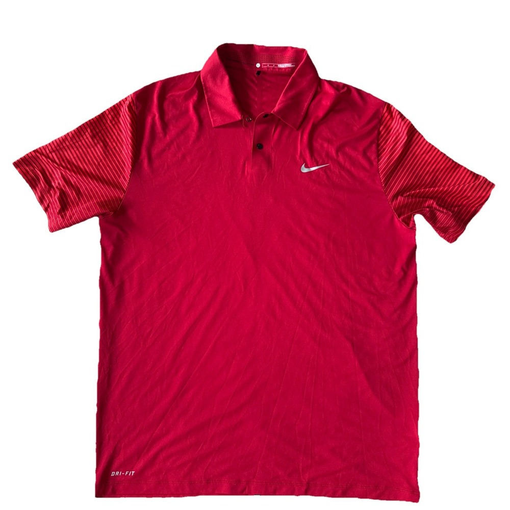 Nike Tiger Woods Collection Polo Shirt L Red Dri Fit Performance Sunday Tour